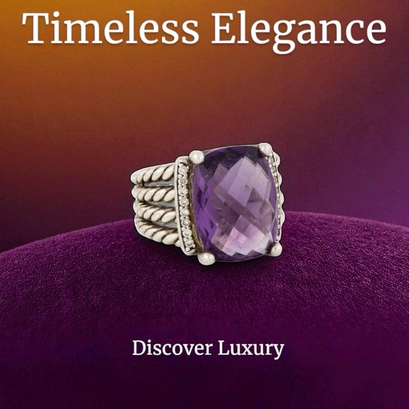 David Yurman 925 silver Amethyst and diamond classic cable rope ring. 4 cables - Picture 12 of 15